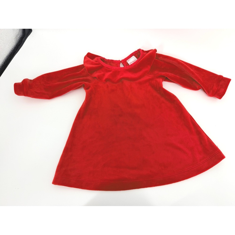 Hanna Andersson Baby Girl Red Velour Ruffle Collar Dress 6-12 Months Holiday